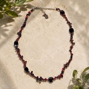 Vintage Garnet Chip‎ Bead Necklace KALAN 925 Sterling Silver 18"
